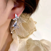 14K Gold-Plated Elegant Blue Crystal Butterfly Earrings - elegant Blue Crystal Butterfly Earrings