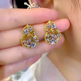 14K Gold-Plated Elegant Bow Hollow Gourd Earrings - elegant Gourd Earrings