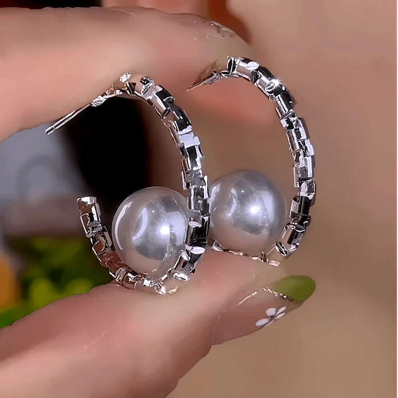 14K Gold-Plated Elegant Broken Silver Pearl C-Shaped Earrings - elegant Pearl C-Shaped Earrings