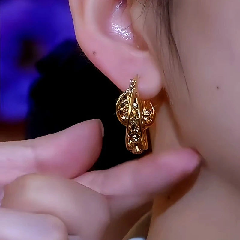 Close-up detail of the sparkling zircons and plating on the Brown Diamond Hoops
