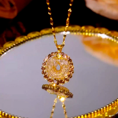 Detailed view of the 14K Gold-Plated Elegant Brown Diamond Mesh Hoop Pendant Necklace chain and pendant