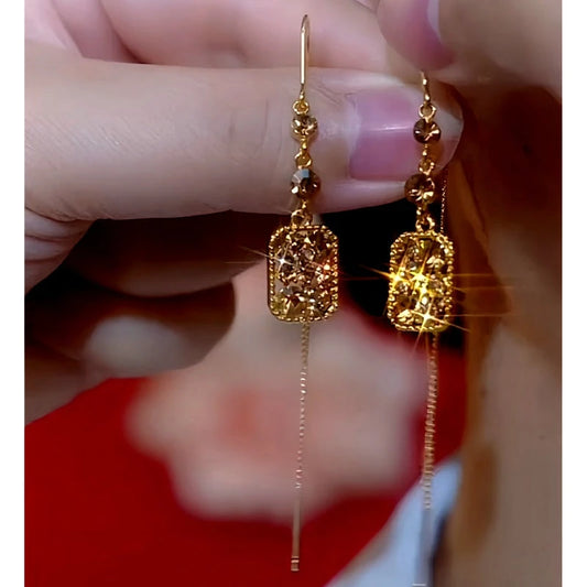 14K Gold-Plated Elegant Brown Diamond Threader Earrings - elegant Brown Diamond Threaders