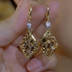 14K Gold-Plated Elegant Brown Zircon Daimond Water Drop Earrings - elegant Brown Zircon Earrings