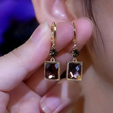 14K Gold-Plated Elegant Brown Zircon Geometric Cube Earrings - elegant Geometric Cube Earrings