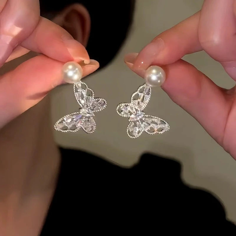 14K Gold-Plated Elegant Butterfly Pearl Earrings - elegant Butterfly Pearl Earrings