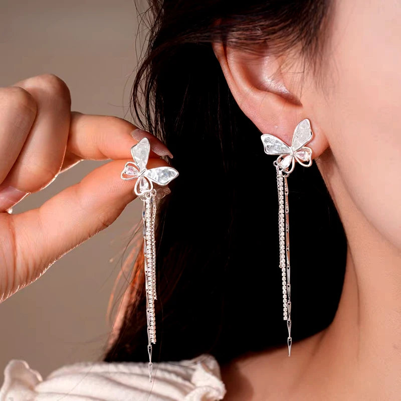 14K Gold-Plated Elegant Butterfly Tassel Earrings - elegant Butterfly Tassel Earrings