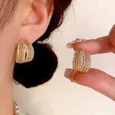14K Gold-Plated Elegant C-Shaped Diamond Earrings - elegant C-Shaped Diamond Earrings