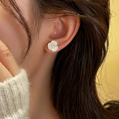 Angled view of the 14K Gold-Plated Elegant Camellia Bead Earrings
