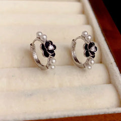 14K Gold-Plated Elegant Camellia Pearl Hoop Earrings - elegant Camellia Pearl Hoops