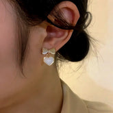 14K Gold-Plated Elegant Cat's Eye Stone Bow Heart Earrings - elegant Heart Bow Earrings