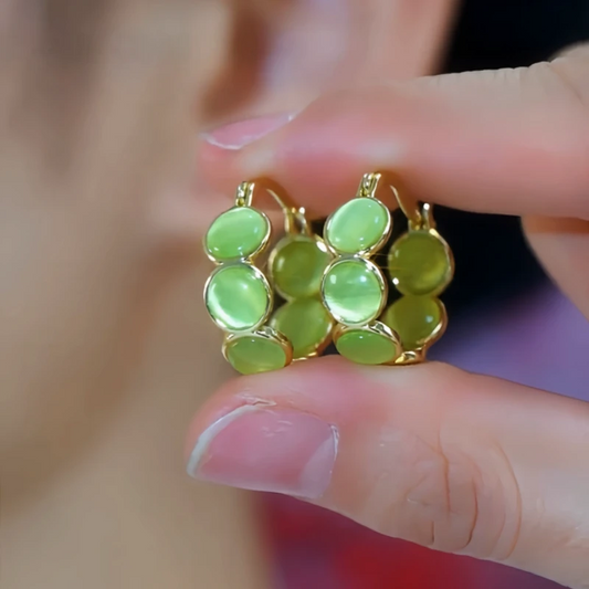 14K Gold-Plated Elegant Cat's Eye Stone Hoop Earrings - elegant Cat's Eye Hoop Earrings