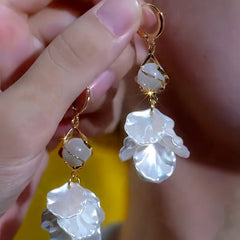 14K Gold-Plated Elegant Cat's Eye Stone Shell Tassel Earrings - elegant Shell Tassel Earrings