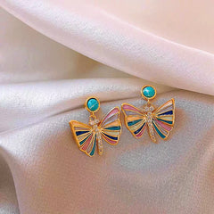Angled view of the 14K Gold-Plated Elegant Colorful Butterfly Earrings