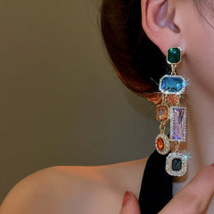 Close-up detail of the sparkling zircons and plating on the Colorful Tassel Earrings