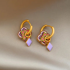 14K Gold-Plated Elegant Colorful Enamel Design Earrings - elegant Colorful Enamel Earrings