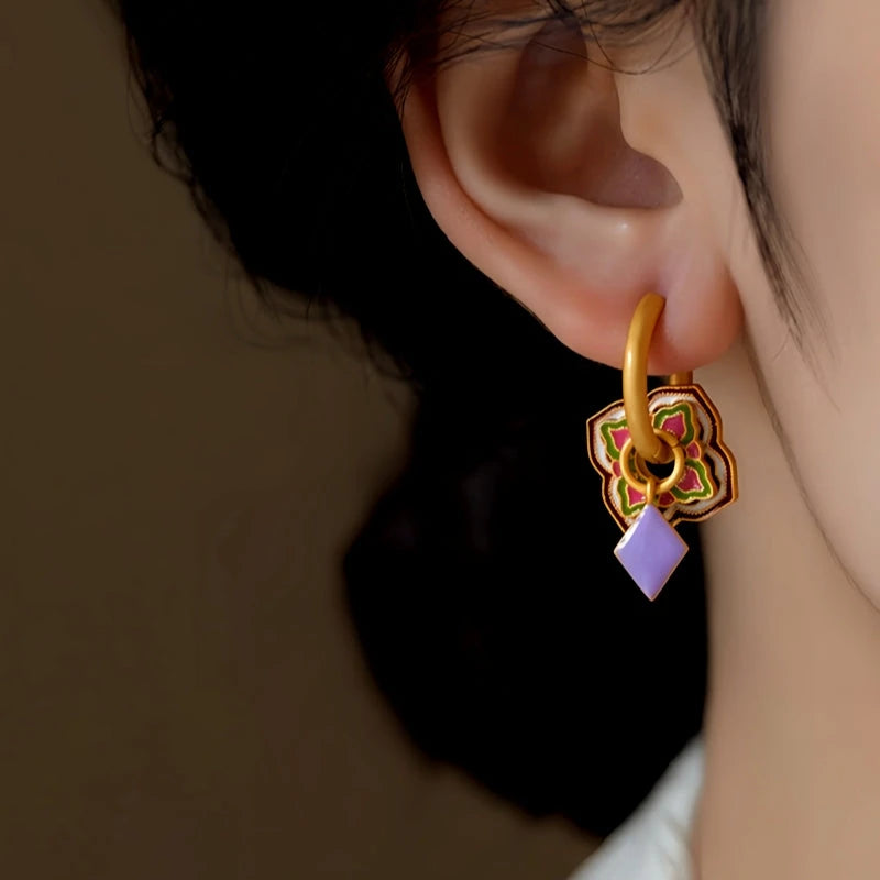 Close-up detail of the sparkling zircons and plating on the Colorful Enamel Earrings