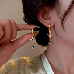14K Gold-Plated Elegant Colorful Oil Drop Tulip Flower Tassel Earrings - elegant Flower Tassel Earrings