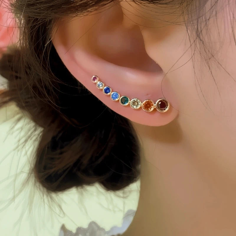 Angled view of the 14K Gold-Plated Elegant Colorful Zircon Diamond Crawler Earrings