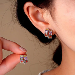 14K Gold-Plated Elegant Colorful Zircon Double-Layer Stud Earrings - elegant Double Layer Studs