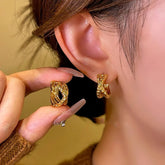 14K Gold-Plated Elegant Cross-Gold Textured Earrings - elegant Textured Cross Hoops