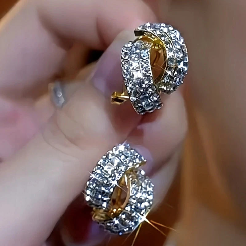 14K Gold-Plated Elegant Cross Diamond Earrings - elegant Cross Stud Earrings