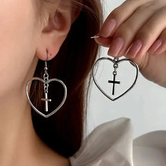 14K Gold-Plated Elegant Cross Heart Ear Hook Earrings - elegant Heart Ear Hooks