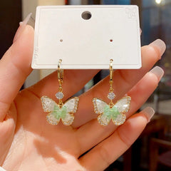 Close-up detail of the sparkling zircons and plating on the Crystal Butterfly Earrings