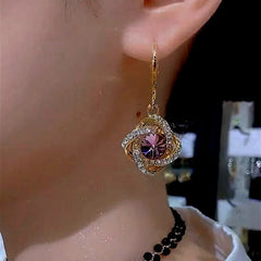 Close-up detail of the sparkling zircons and plating on the Crystal Flower Earrings