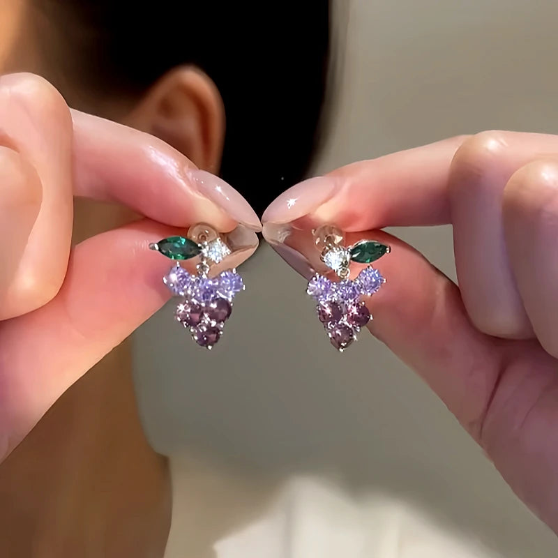 14K Gold-Plated Elegant Crystal Grape Earrings - elegant Grape Earrings