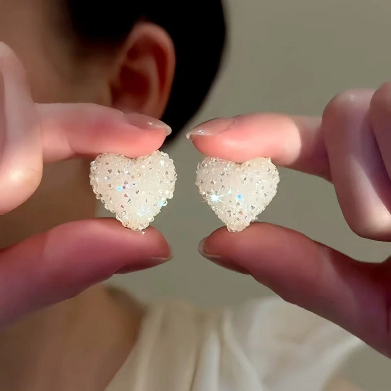 14K Gold-Plated Elegant Crystal Heart Stud Earrings - elegant Crystal Heart Studs