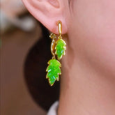 14K Gold-Plated Elegant Crystal Leaf Cross Earrings - elegant Leaf Cross Earrings