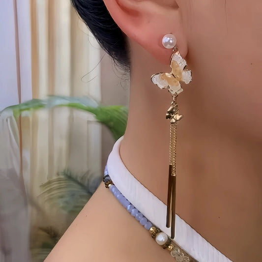 14K Gold-Plated Elegant Crytsal Butterfly Tassel Earrings - elegant Butterfly Tassel Earrings
