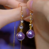 14K Gold-Plated Elegant Diamond-Studded Purple Pearl Threader Earrings - elegant Pearl Threader Earrings