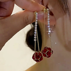 14K Gold-Plated Elegant Diamond Ball Tassel Earrings - elegant Ball Tassel Earrings