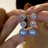 14K Gold-Plated Elegant Diamond Blue Pearl Earrings - elegant Blue Pearl Earrings