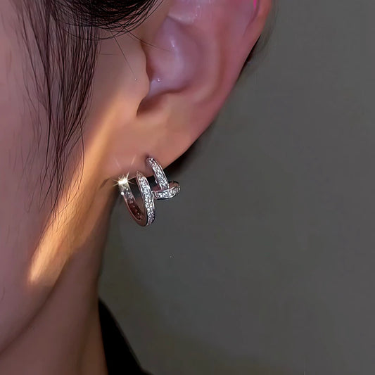 14K Gold-Plated Elegant Diamond C-Ring Earrings - elegant Diamond C-Ring Earrings