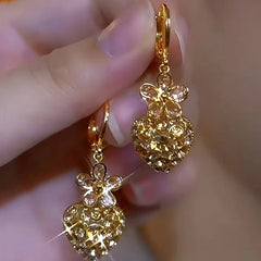 14K Gold-Plated Elegant Diamond Flower Heart Earrings - elegant Flower Heart Earrings