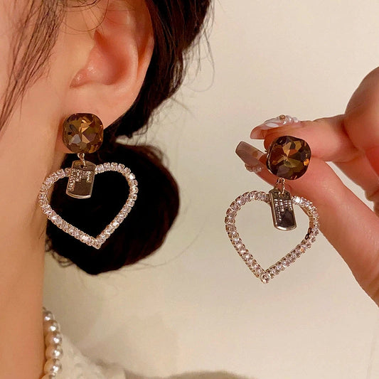 14K Gold-Plated Elegant Diamond Heart Earrings - elegant Diamond Heart Earrings