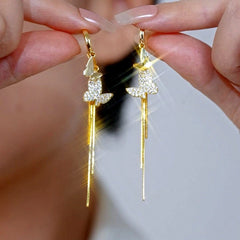 14K Gold-Plated Elegant Double-Butterfly Tassel Earrings - elegant Double Butterfly Earrings