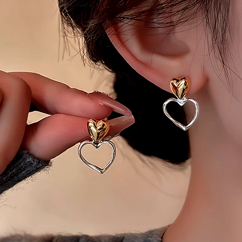 14K Gold-Plated Elegant Double-Heart Earrings - elegant Double Heart Earrings