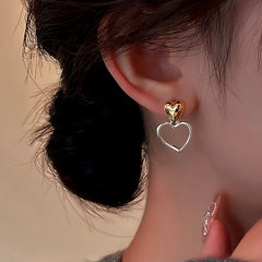 Angled view of the 14K Gold-Plated Elegant Double-Heart Earrings