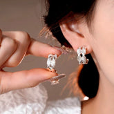 14K Gold-Plated Elegant Double-Layer Zircon C-Shaped Earrings - elegant Double Layer C-Hoops