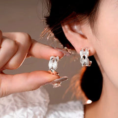 14K Gold-Plated Elegant Double-Layer Zircon C-Shaped Earrings - elegant Double Layer C-Hoops