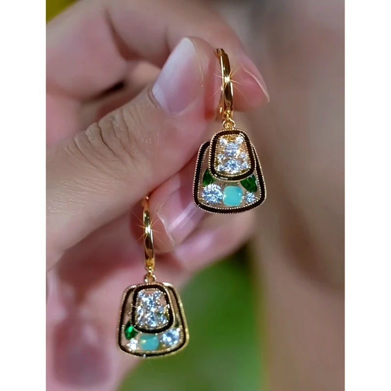 14K Gold-Plated Elegant Double-Layer Zircon Diamond Earrings - elegant Double Layer Earrings
