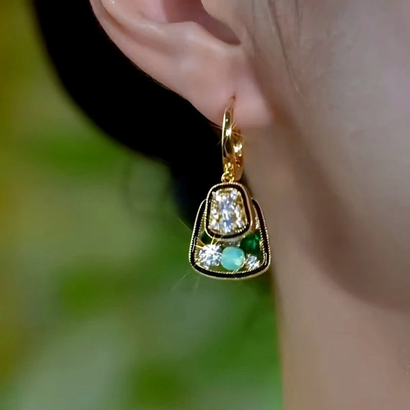 Close-up detail of the sparkling zircons and plating on the Double Layer Earrings