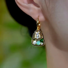 Close-up detail of the sparkling zircons and plating on the Double Layer Earrings