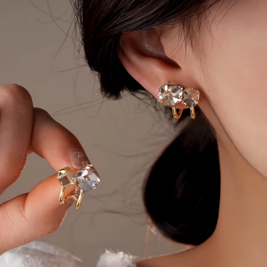 14K Gold-Plated Elegant Double-Layer Zircon Square Diamond Stud Earrings - elegant Double Layer Studs