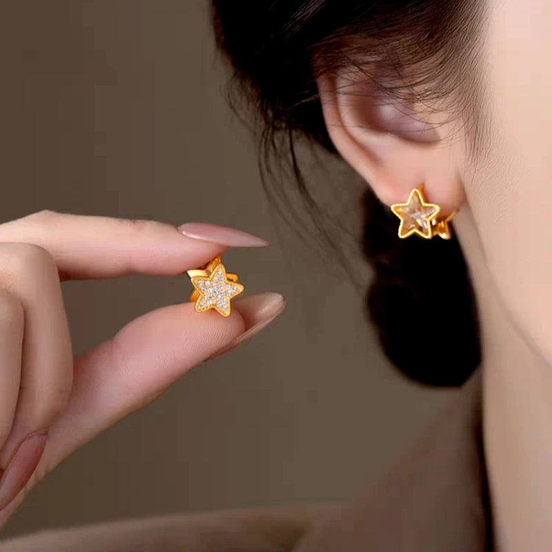 Close-up detail of the sparkling zircons and plating on the Double Sided Earrings