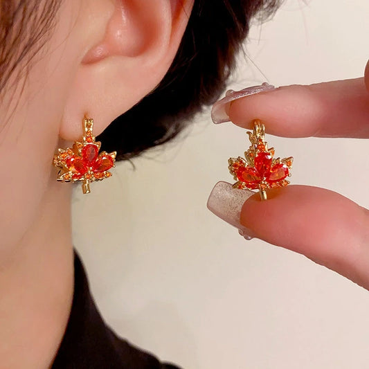 14K Gold-Plated Elegant Double-Sided Maple Leaf Earrings - elegant Maple Leaf Earrings