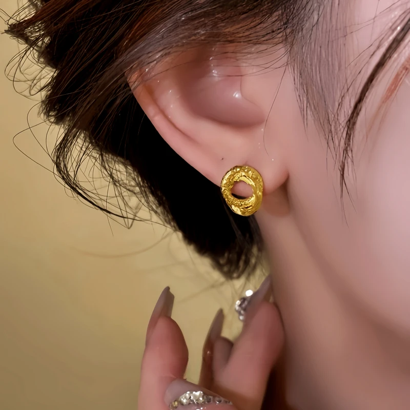Close-up detail of the sparkling zircons and plating on the Hoop Stud Earrings